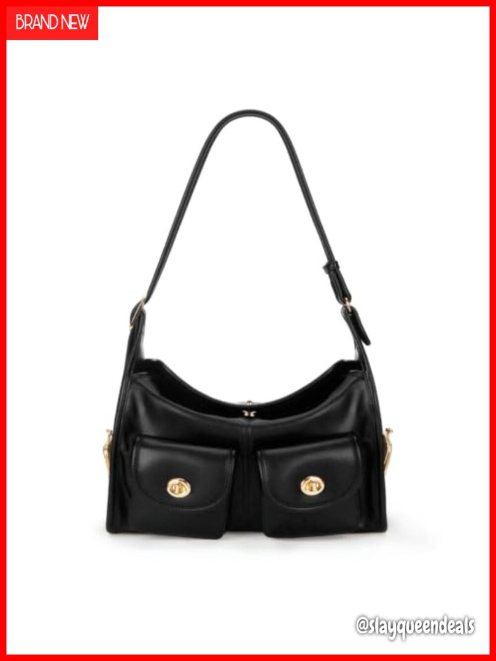 Large Faux Leather Multi-Pocket Hobo Shoulder Bag